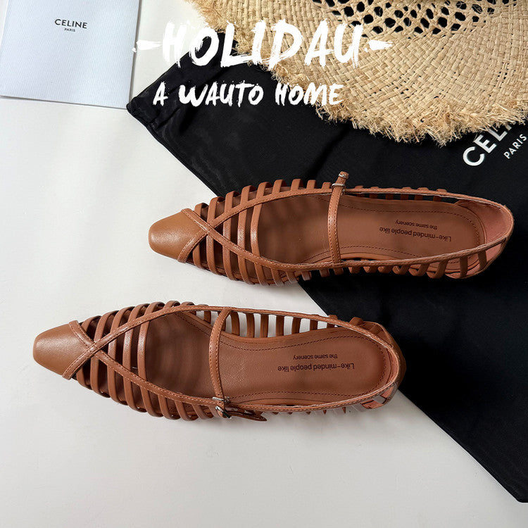 women's flats with thin woven strips
