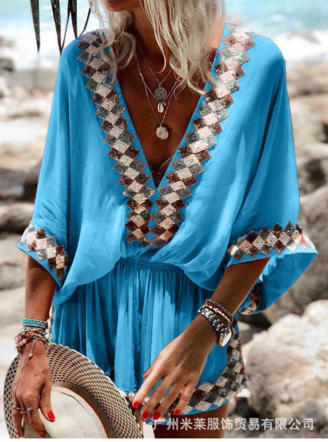 short-sleeved Bohemian tunic dress