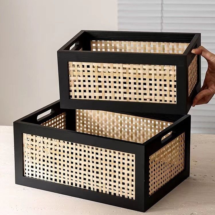 Vietnamese wicker storage basket, handcrafted solid wood