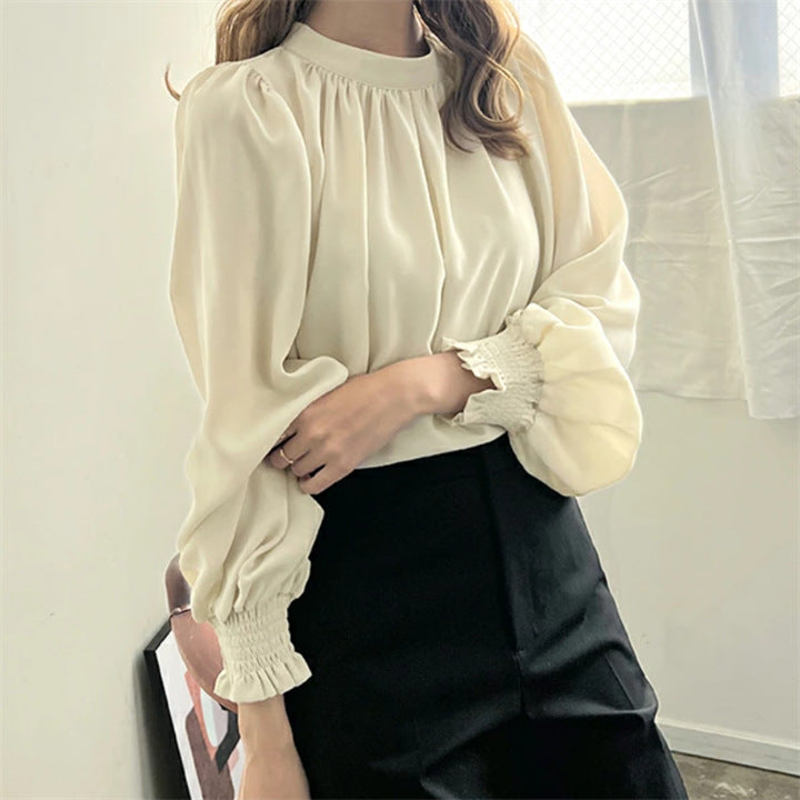 high-neck puffed-sleeve chiffon shirt
