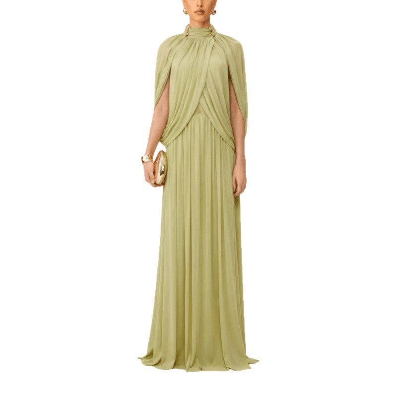 old hollywood cross-sleeved, form-fitting draped dress