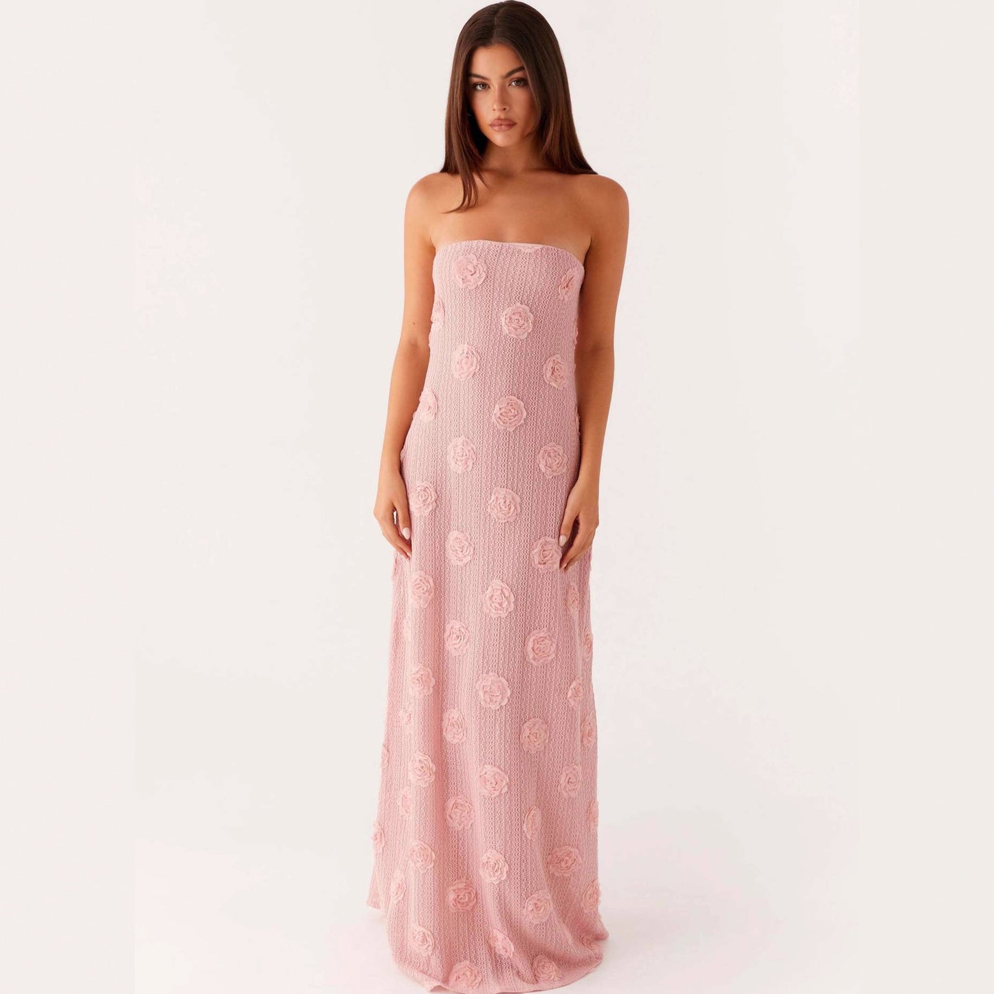 flower strapless maxi dress