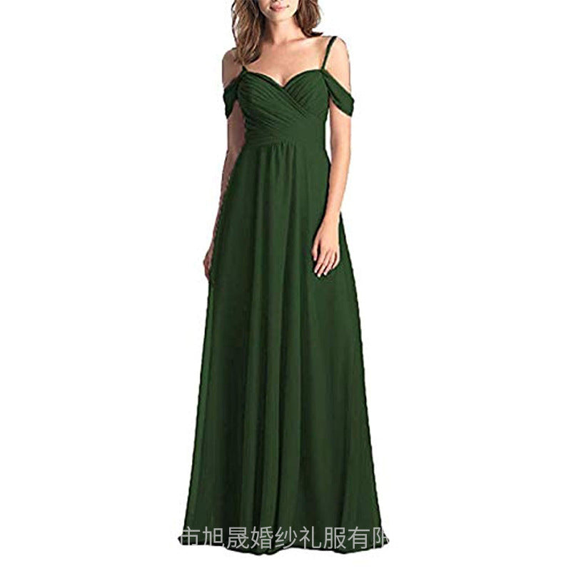 Women's off-the-shoulder chiffon pleated  gown