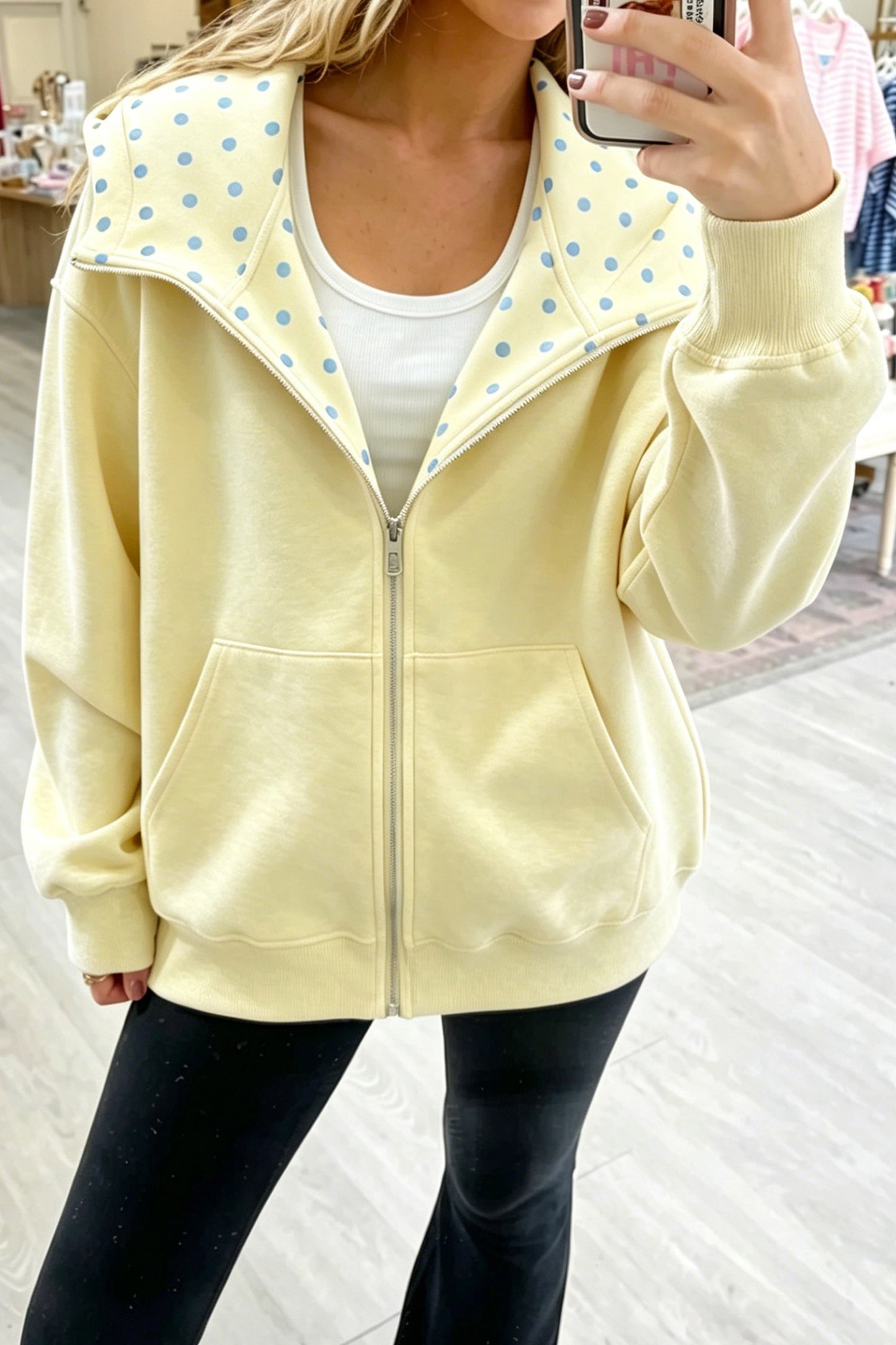 Beau Blue Polka Dot Hooded Zip-Up Sweatshirt