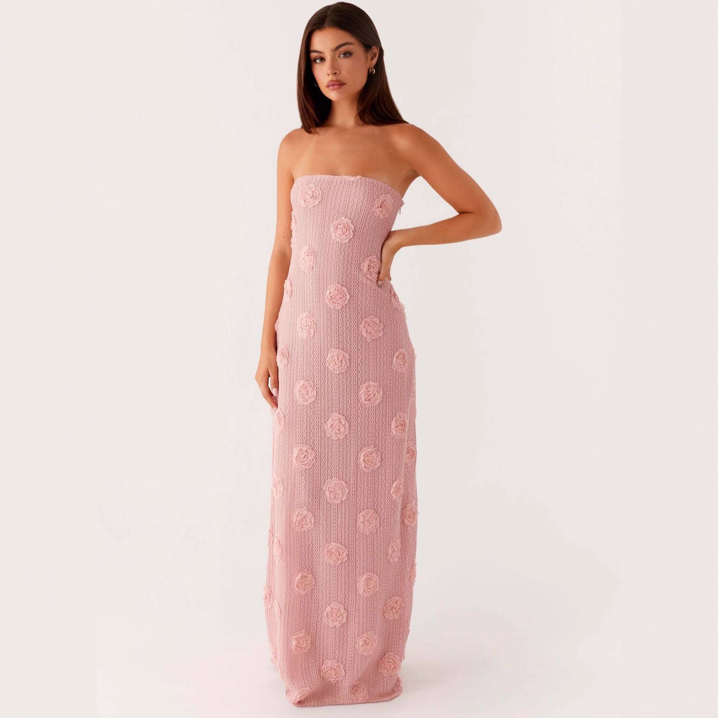 flower strapless maxi dress