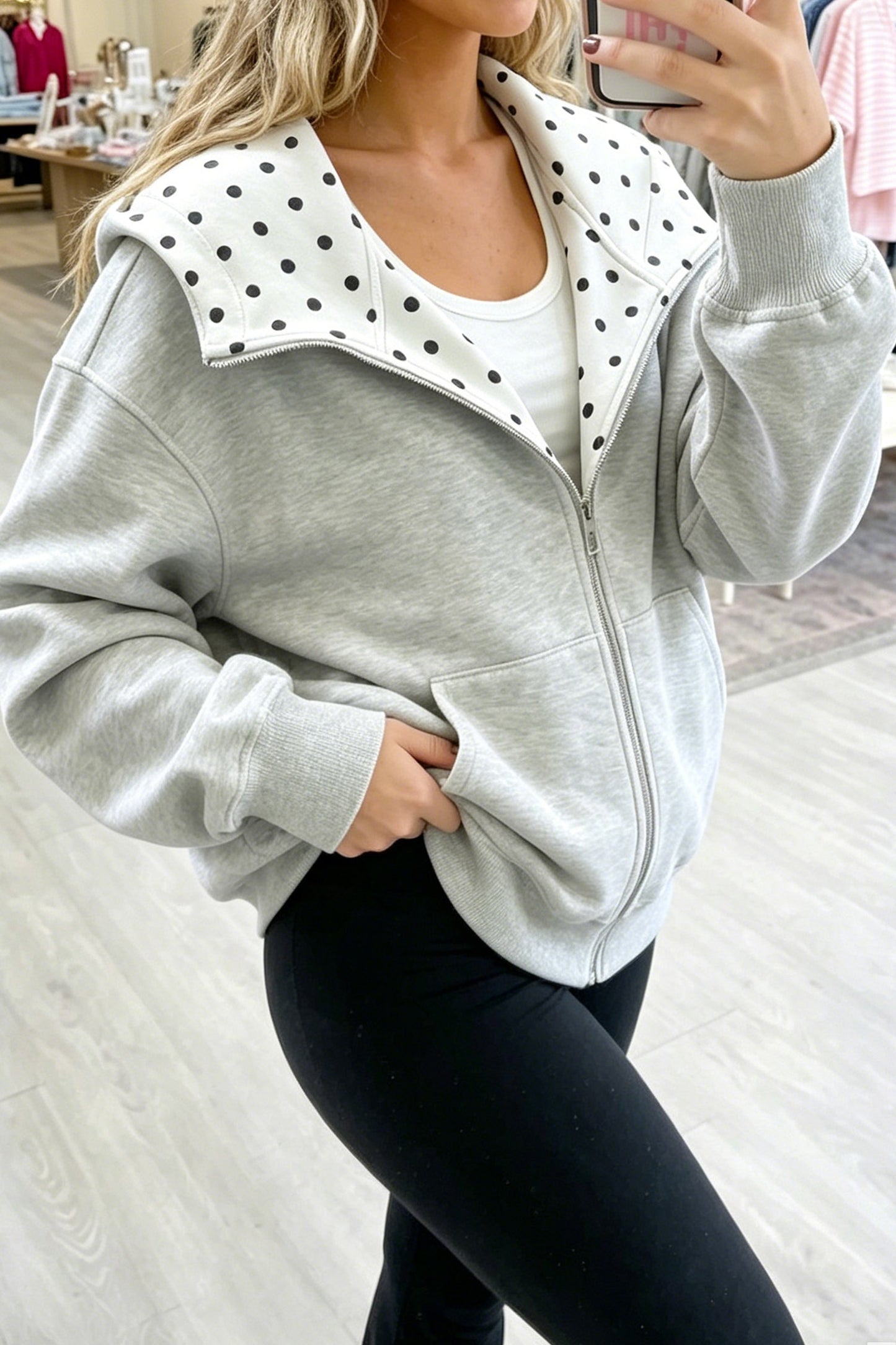 Beau Blue Polka Dot Hooded Zip-Up Sweatshirt