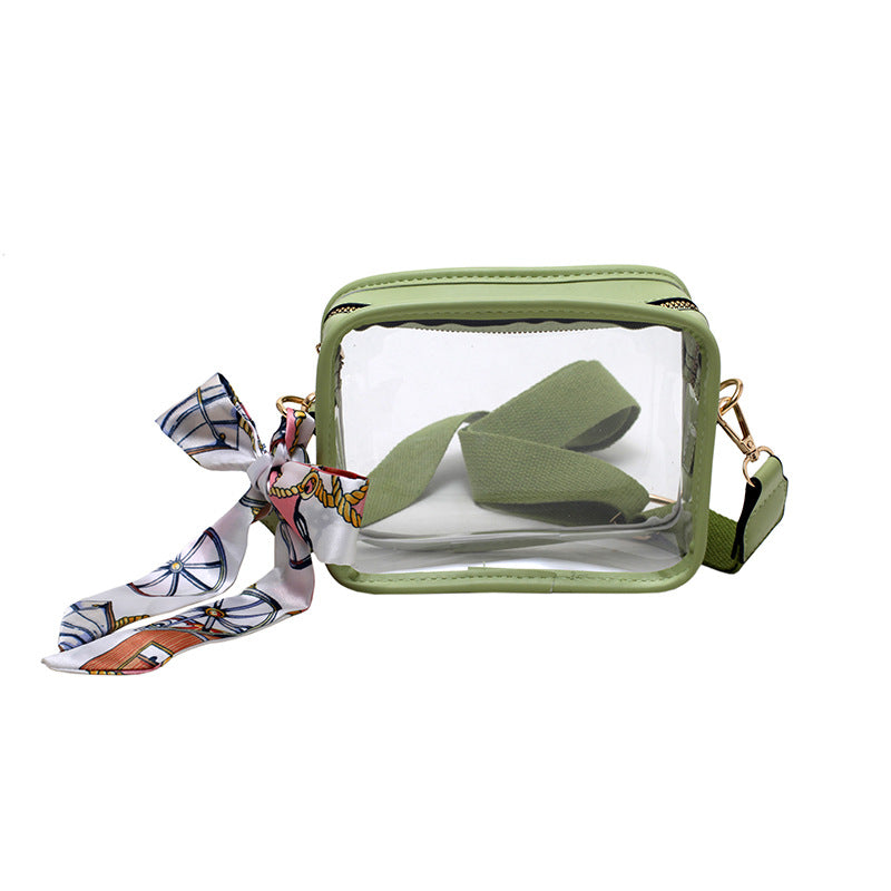 square PVC transparent bag, wide shoulder strap crossbody bag