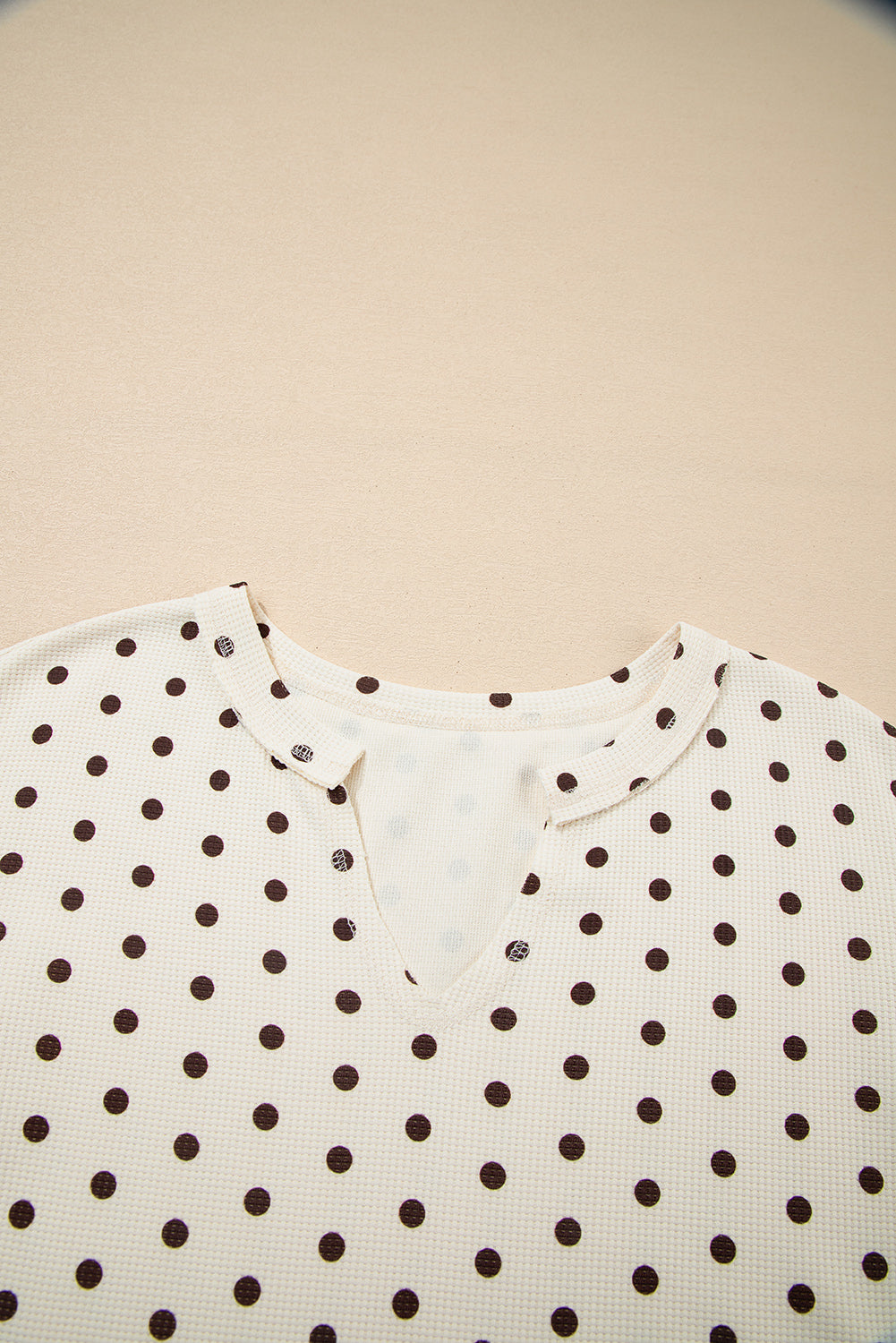 White Polka Dot Print Long Sleeve Top Drawstring Jogger Pants Lounge Set