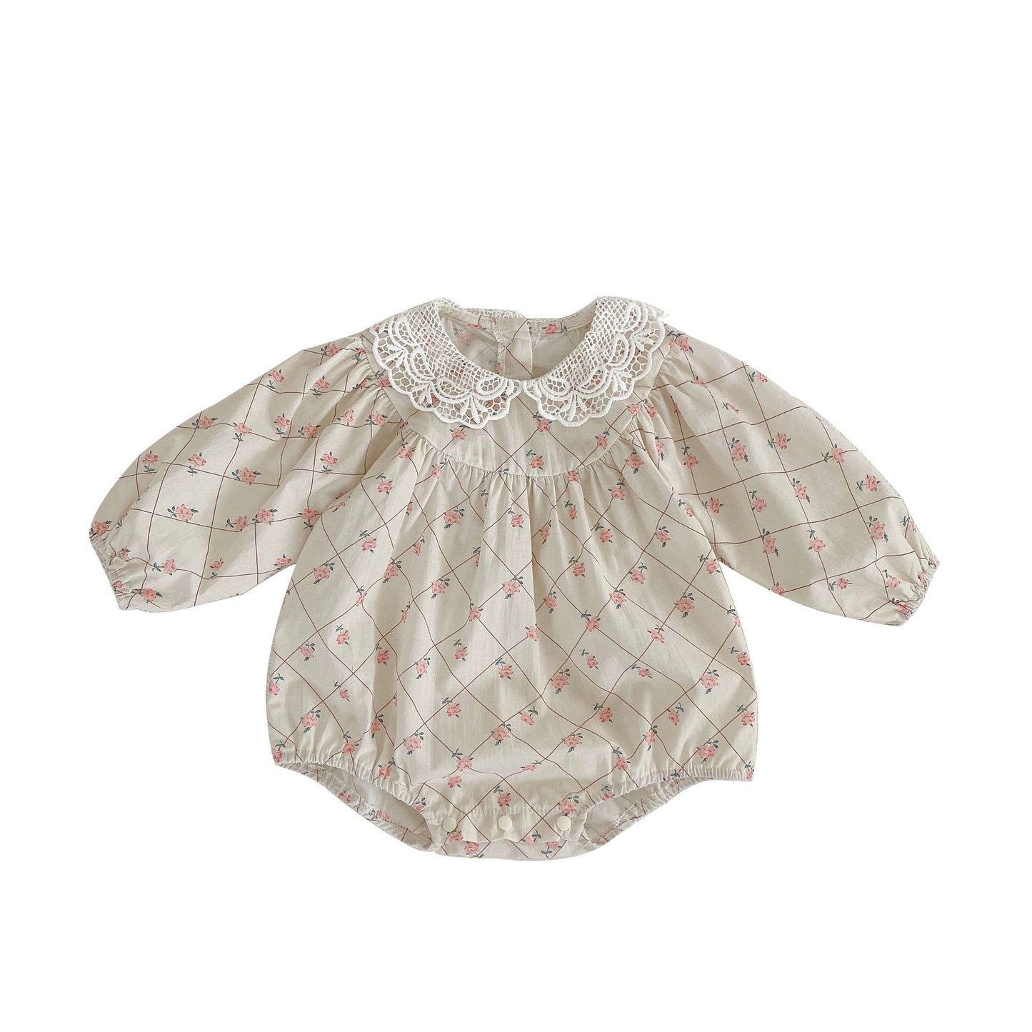 baby long sleeve bubble suit with lace collar