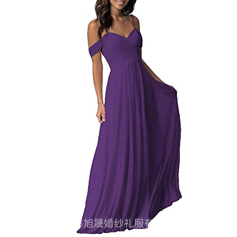 Women's off-the-shoulder chiffon pleated  gown