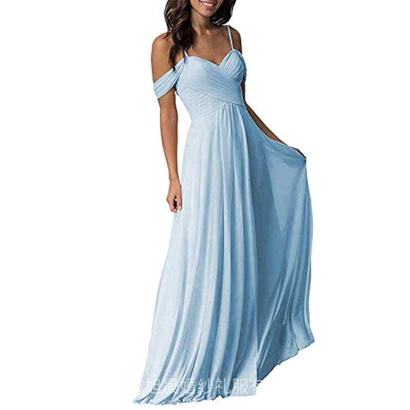 Women's off-the-shoulder chiffon pleated  gown