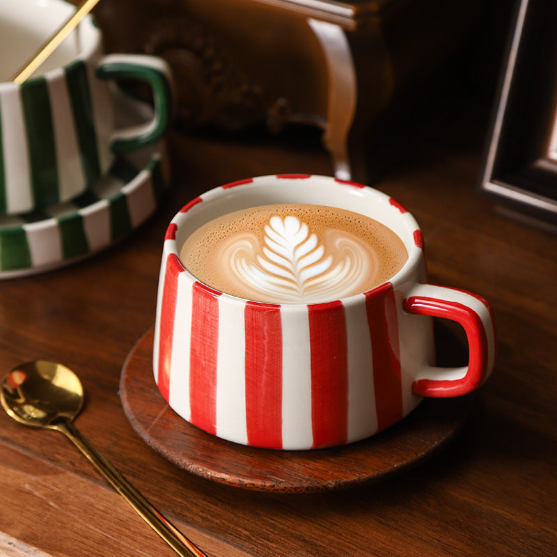 Hand-painted striped ceramic mugs