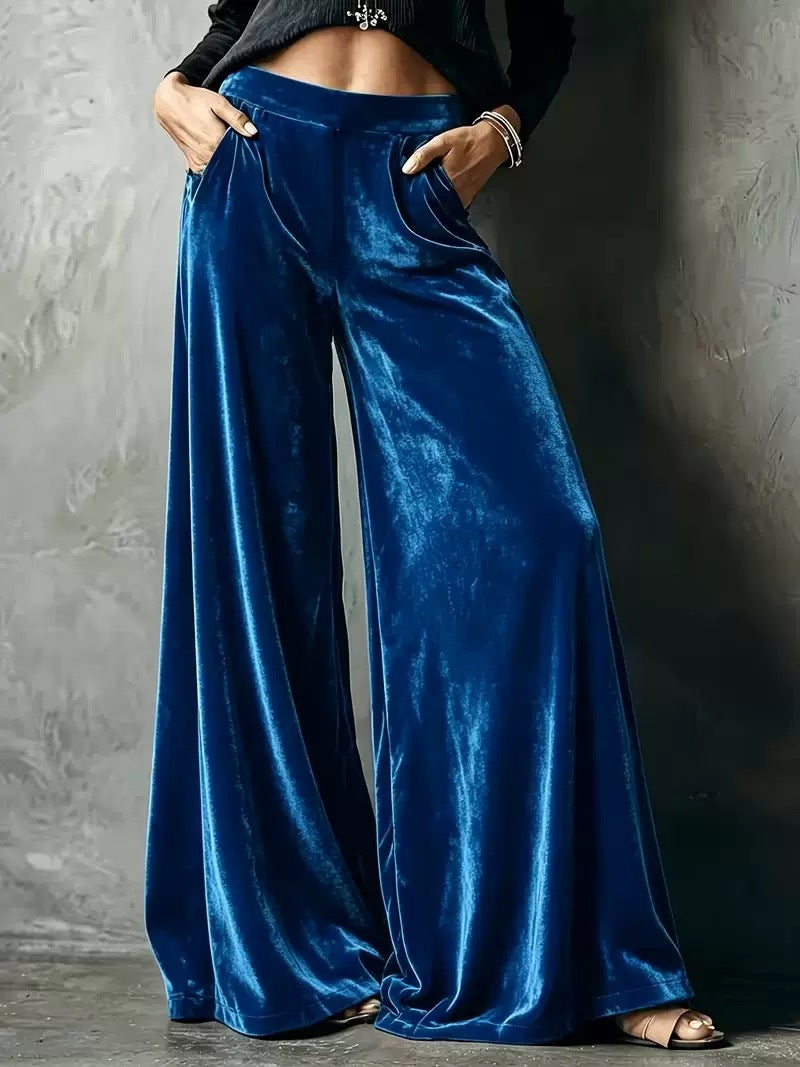 wide leg velvet trousers