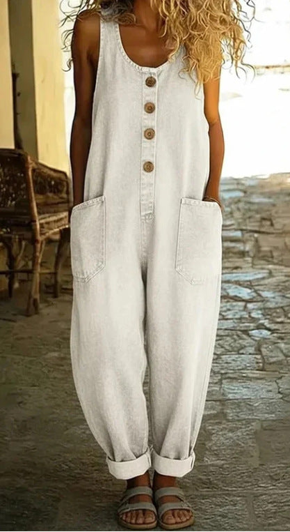 wide-leg denim jumpsuit