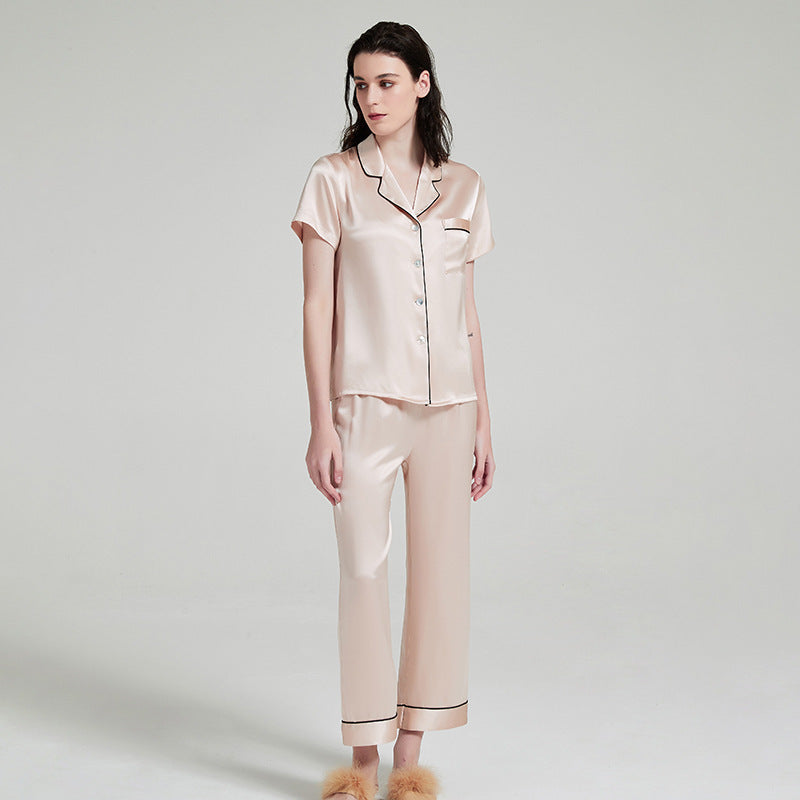silk pajamas short sleeves and shorts two-piece set
