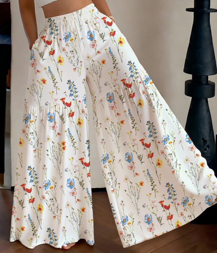 wide leg floral print pants
