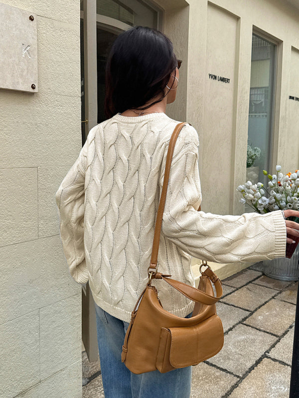 Casual simple long-sleeved solid color cable knit sweater