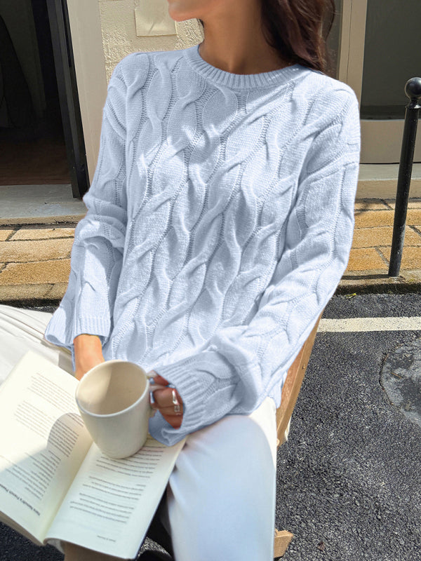 Casual simple long-sleeved solid color cable knit sweater