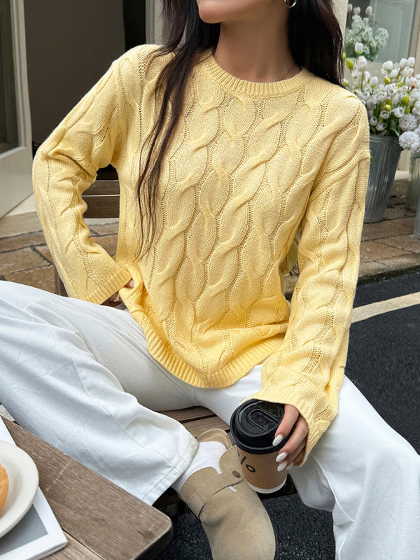 Casual simple long-sleeved solid color cable knit sweater
