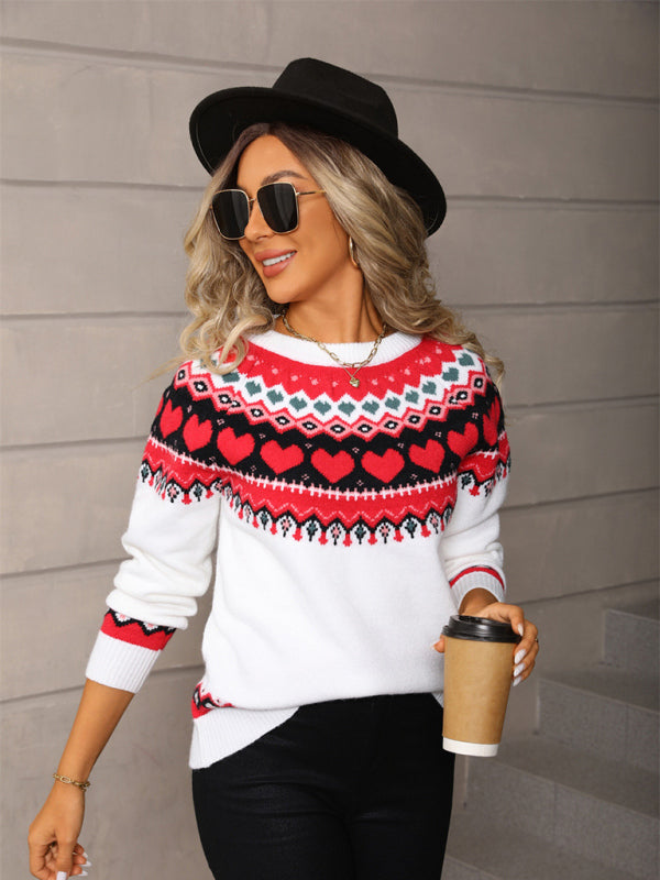 Love Heart Sweater Pullover Jacquard Knit Cardigan
